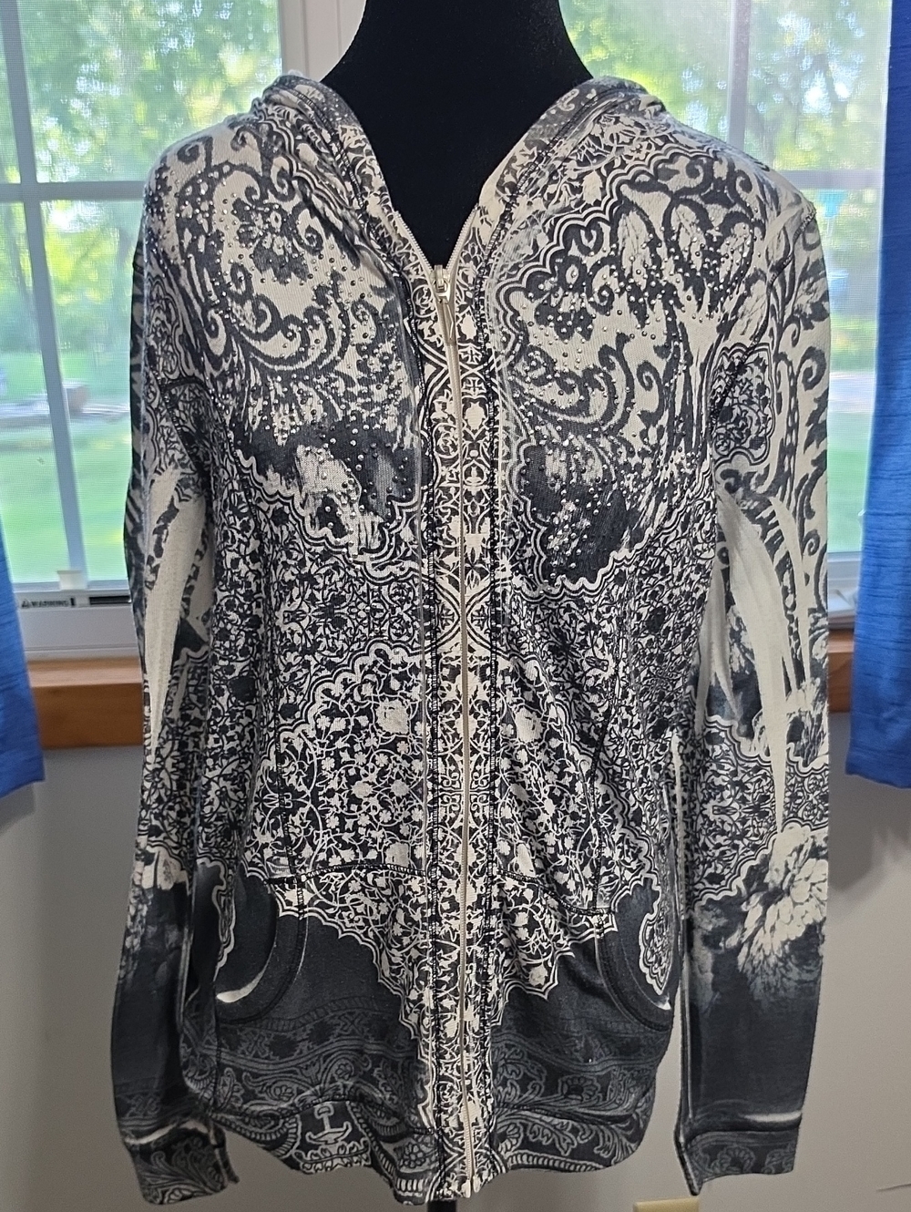Christopher & Banks Black and White Patterned Zip-Front Jacket